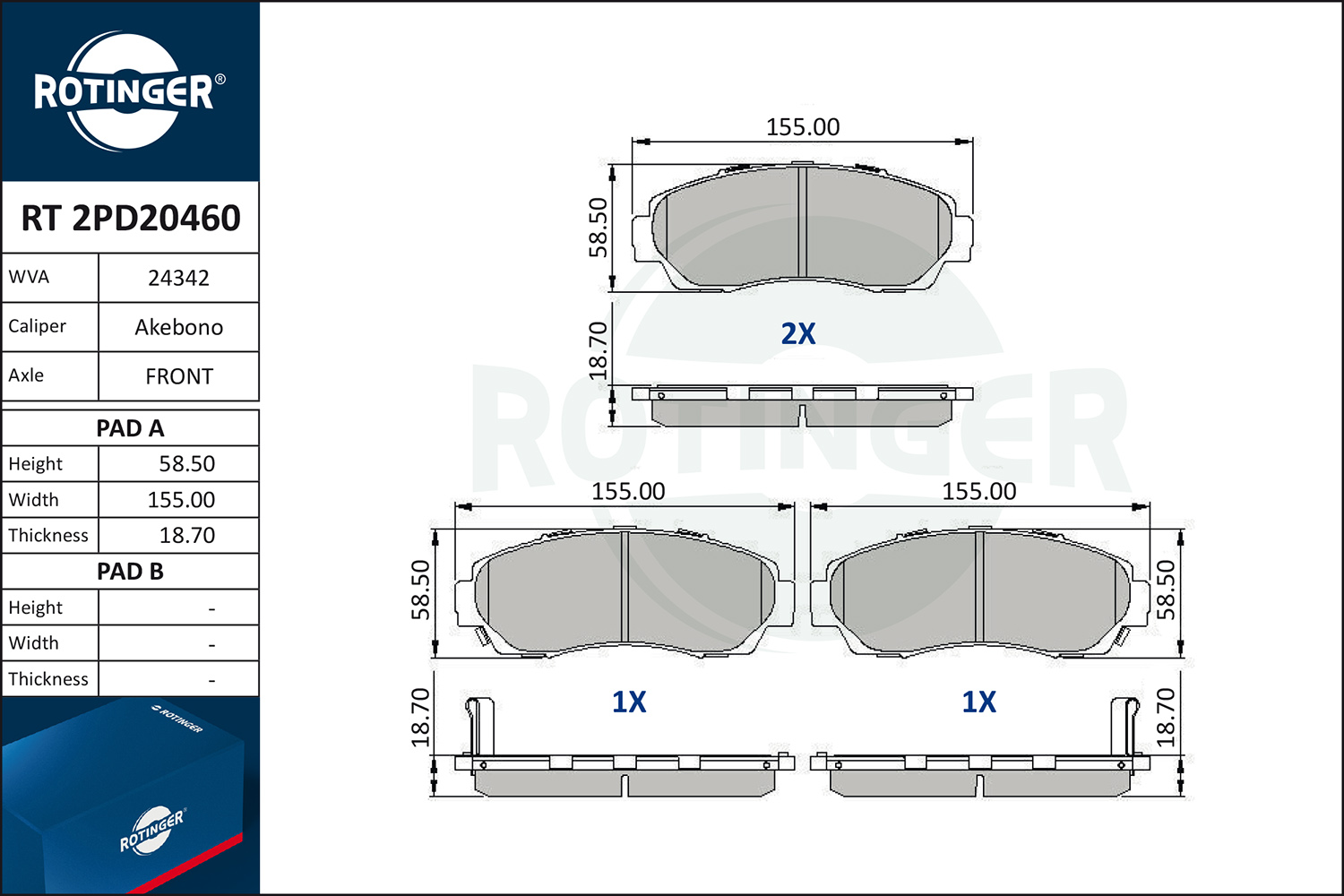 ROTINGER Fékbetét, mind RT2PD20460_ROT